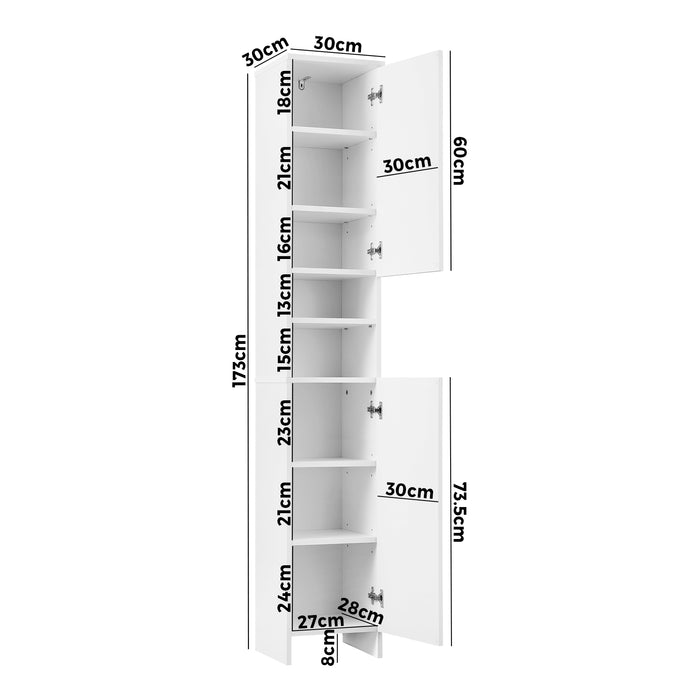 Bathroom Cabinet Storage Laundry Tall Slim Toilet Floor Cupboard White
