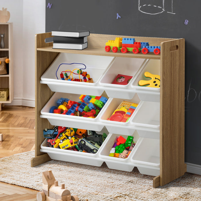 9 Bins Kids Toy Box Bookshelf Organiser Display Shelf Storage Rack