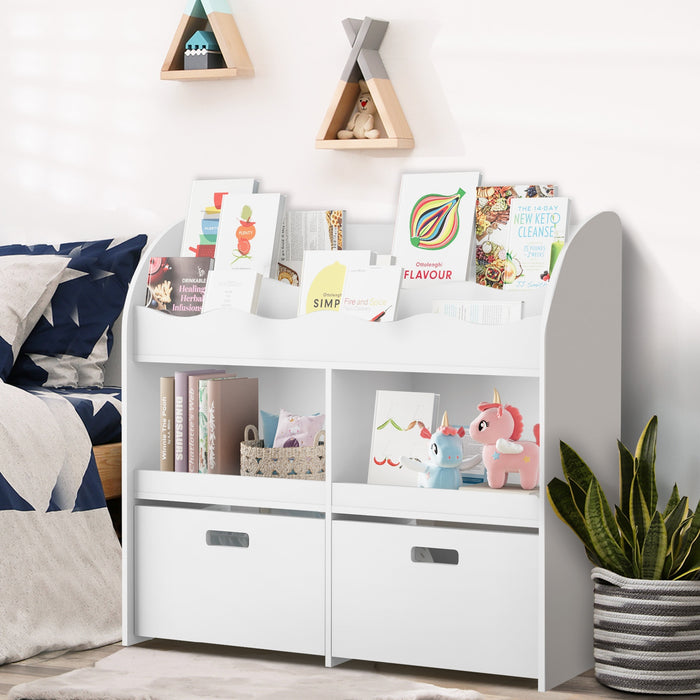 Kids Bookshelf Children Bookcase Toy Storage Box Display Shelf White