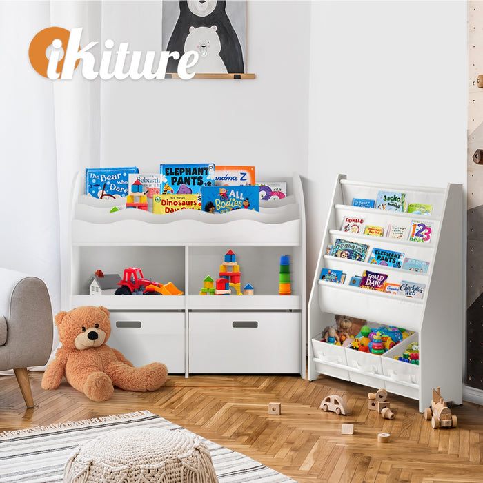 Kids Bookshelf Children Bookcase Toy Storage Box Display Shelf White