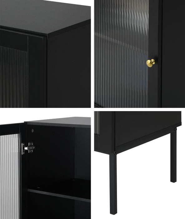 Bathroom Cabinet Storage Tall Slim Cupboard Tempered Glass Door Black