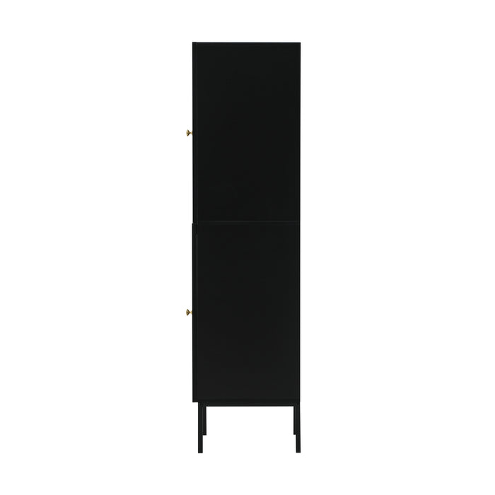 Bathroom Cabinet Storage Tall Slim Cupboard Tempered Glass Door Black