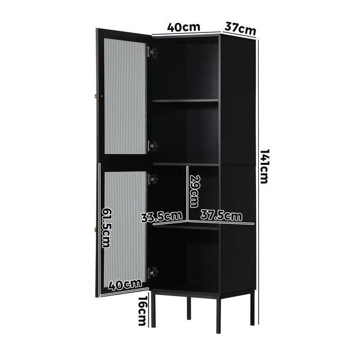 Bathroom Cabinet Storage Tall Slim Cupboard Tempered Glass Door Black