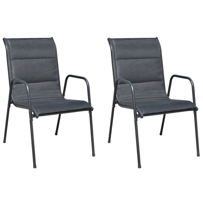 Stackable Garden Chairs 2 Pcs Steel and Textilene Black