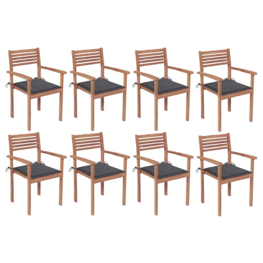 Stackable Garden Chairs with Cushions 8 Pcs Solid Teak Wood