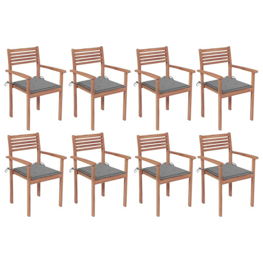 Stackable Garden Chairs with Cushions 8 Pcs Solid Teak Wood
