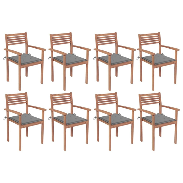 Stackable Garden Chairs with Cushions 8 Pcs Solid Teak Wood