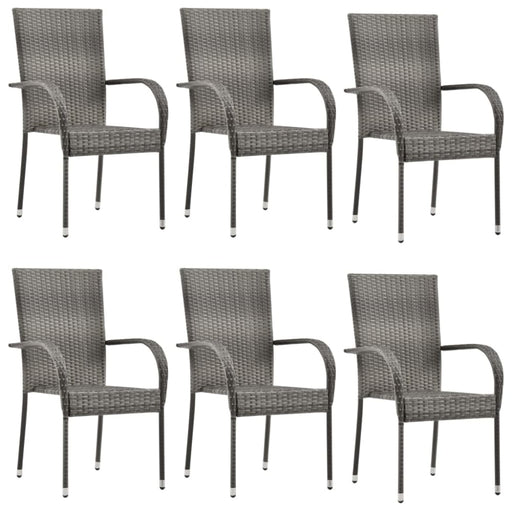 Stackable Outdoor Chairs 6 Pcs Grey Poly Rattan Tobbnn