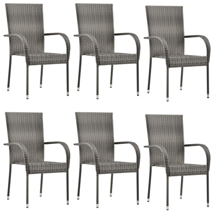 Stackable Outdoor Chairs 6 Pcs Grey Poly Rattan Tobbnn