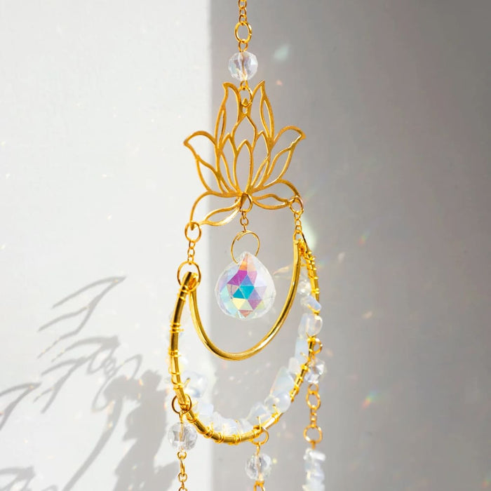 Stained Glass Moon Lotus Crystal Suncatcher