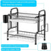 Stainless Steel 2-tier Dish Drying Rack with Utensil Holder