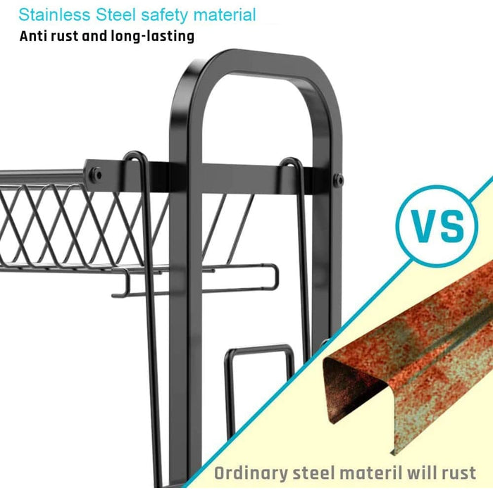 Stainless Steel 2-tier Dish Drying Rack with Utensil Holder