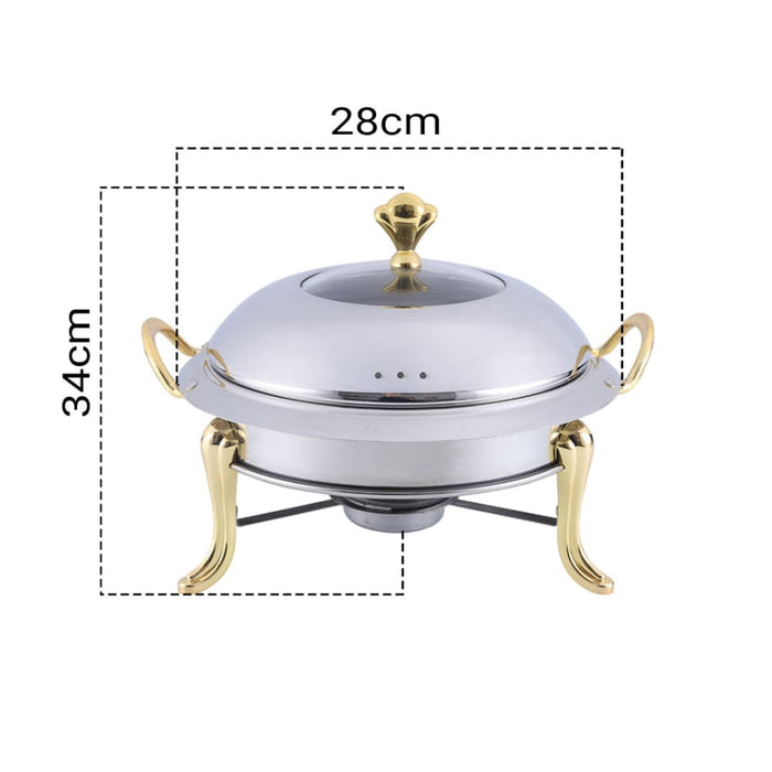 Stainless Steel Gold Accents Round Buffet Chafing Dish Cater