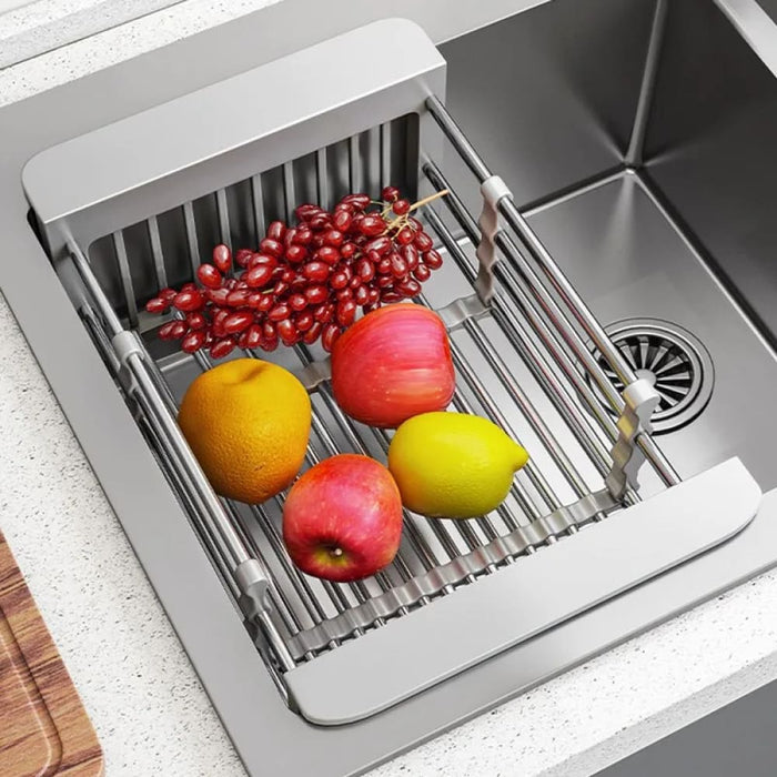 Stainless Steel Kitchen Sink Dish Drain Rack Folding Basket