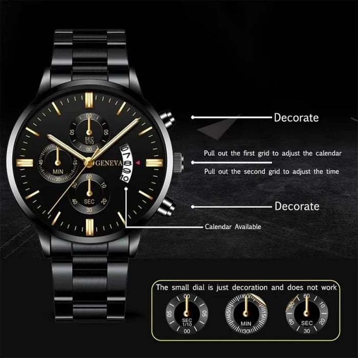 Stainless Steel Mens Luxury Watch with Calendar Business