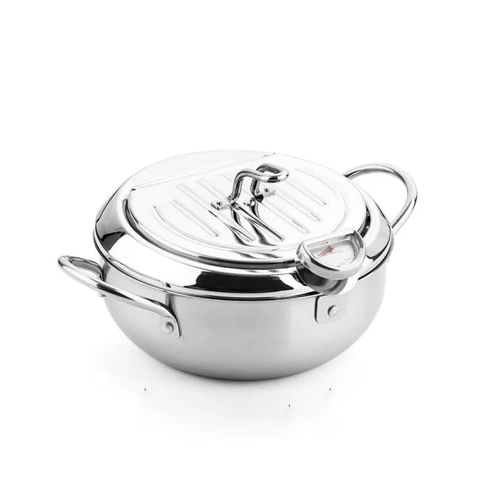 Stainless Steel Oil Pan with Thermometer and Cover