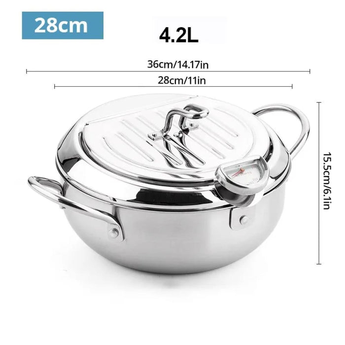 Stainless Steel Oil Pan with Thermometer and Cover