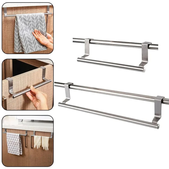 Stainless Steel Over Door Towel Rack Bathroom Kitchen