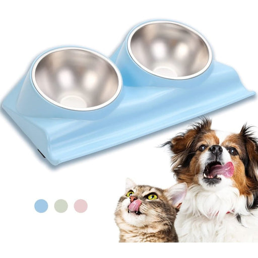 Stainless Steel Non - slip Double Dog Bowl With Raised