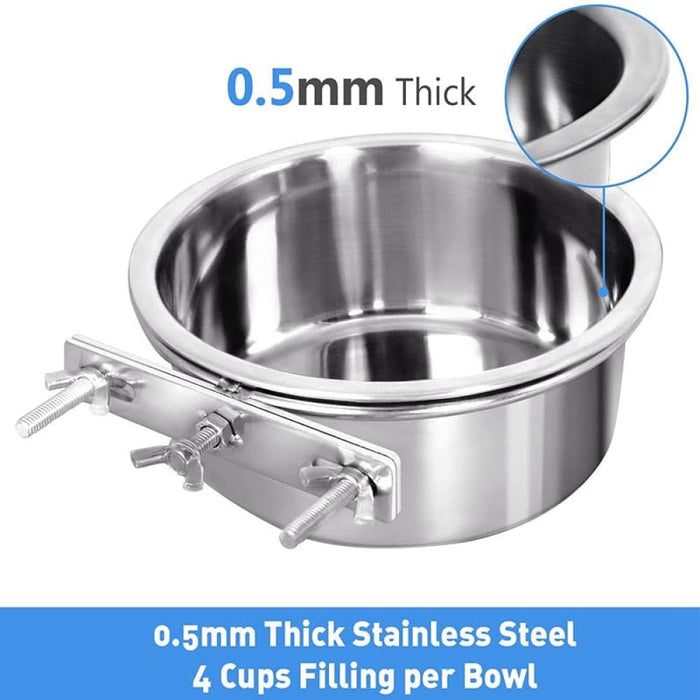 Stainless Steel No Spill Water Food Pet Feeder Hanging Cage
