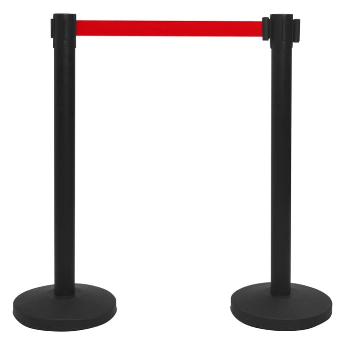 Stanchions with Belts 4 Pcs Airport Barrier Iron Black