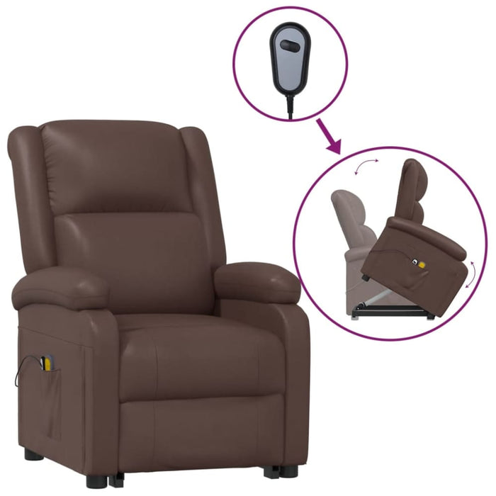 Stand Up Massage Chair Brown Faux Leather Tbktkta
