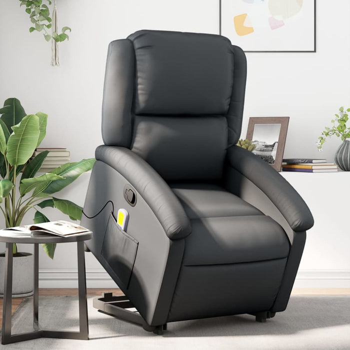 Stand Up Massage Recliner Chair Black Real Leather Txbpant