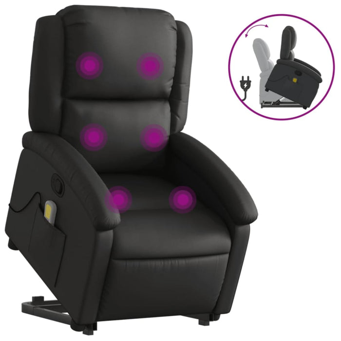 Stand Up Massage Recliner Chair Black Real Leather Txbpant