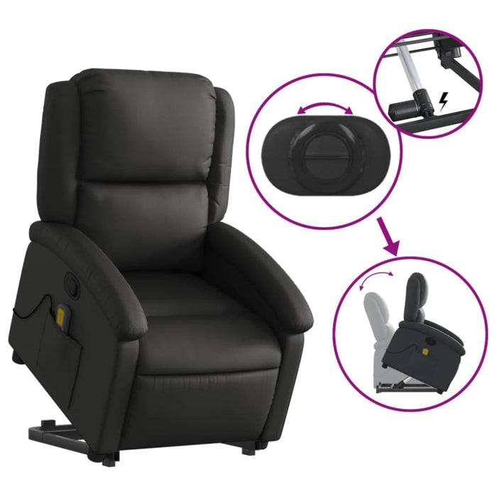 Stand Up Massage Recliner Chair Black Real Leather Txbpant
