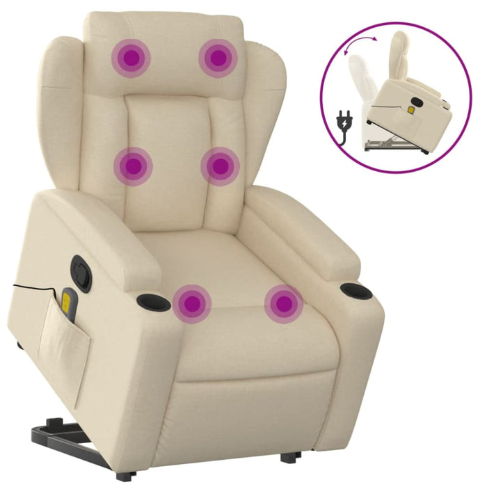 Stand Up Massage Recliner Chair Cream Fabric Txbppni