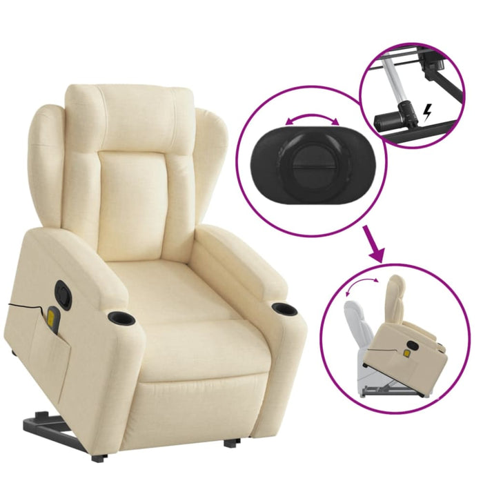 Stand Up Massage Recliner Chair Cream Fabric Txbppni