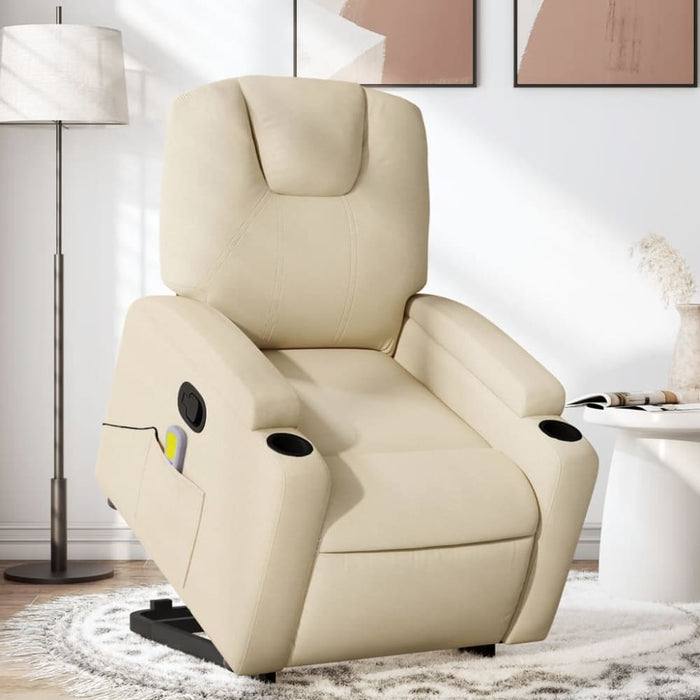 Stand Up Massage Recliner Chair Cream Fabric Txbppto