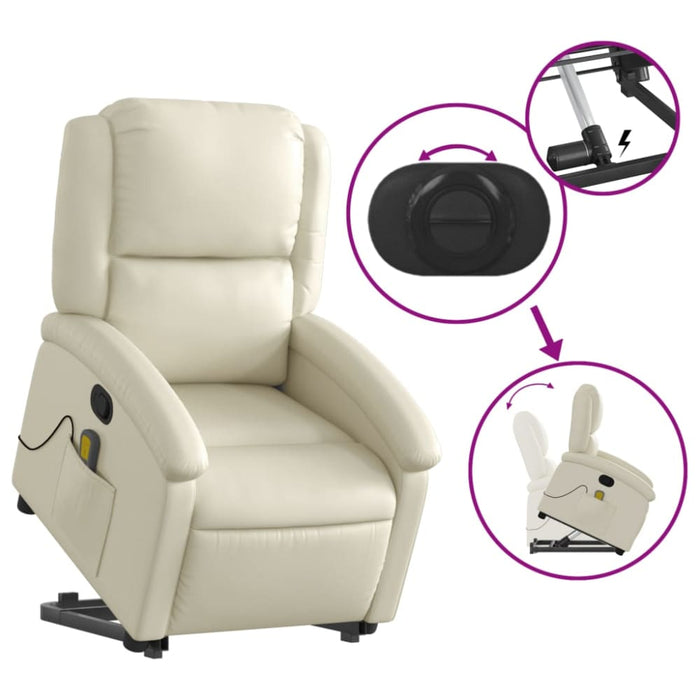Stand Up Massage Recliner Chair Cream Faux Leather Txbpalb
