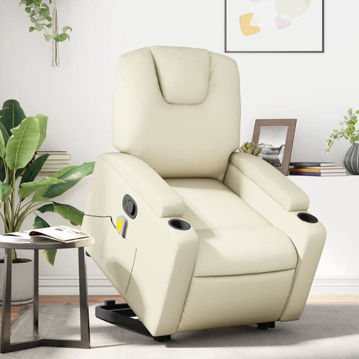 Stand Up Massage Recliner Chair Cream Faux Leather Txbpppl