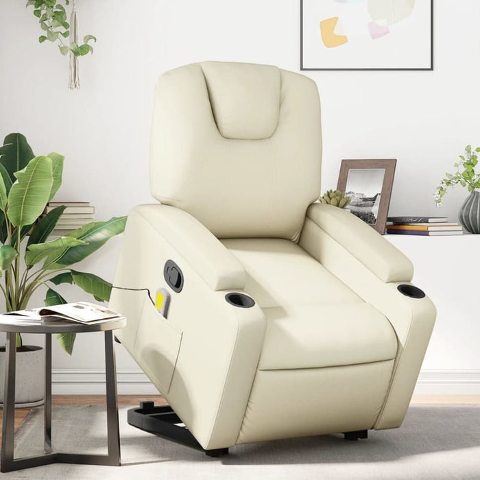 Stand Up Massage Recliner Chair Cream Faux Leather Txbpppl