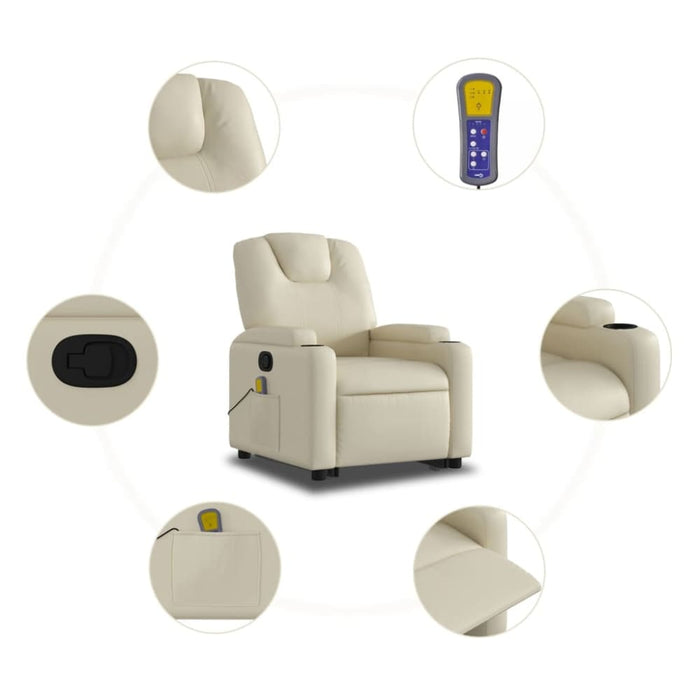Stand Up Massage Recliner Chair Cream Faux Leather Txbpppl