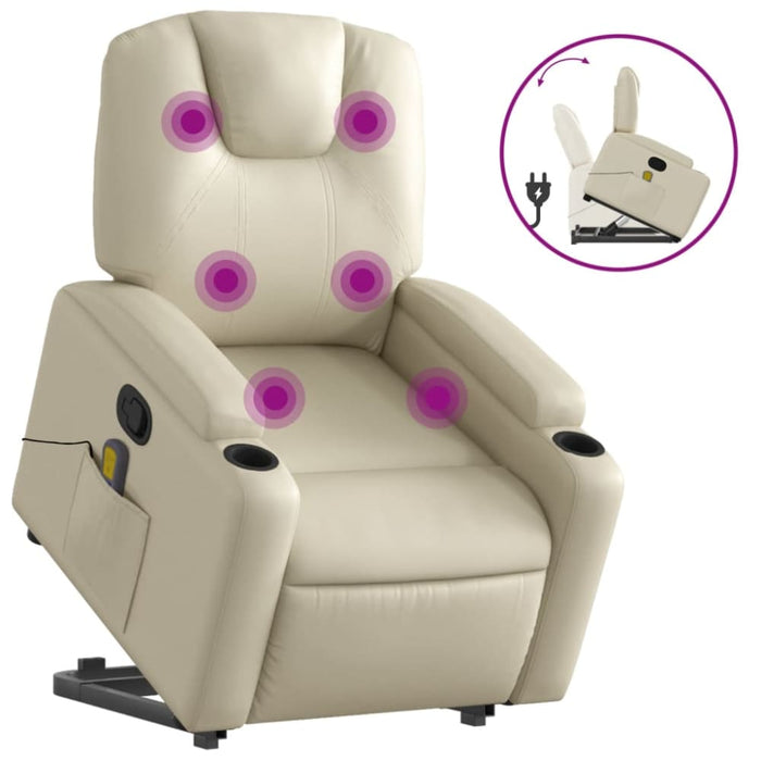 Stand Up Massage Recliner Chair Cream Faux Leather Txbpppl