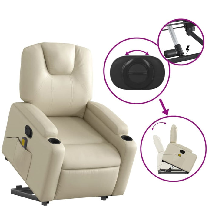 Stand Up Massage Recliner Chair Cream Faux Leather Txbpppl
