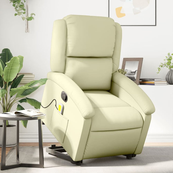 Stand Up Massage Recliner Chair Cream Real Leather Txbpana