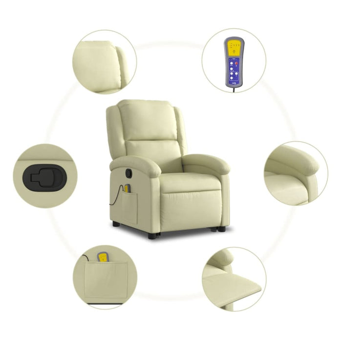 Stand Up Massage Recliner Chair Cream Real Leather Txbpana