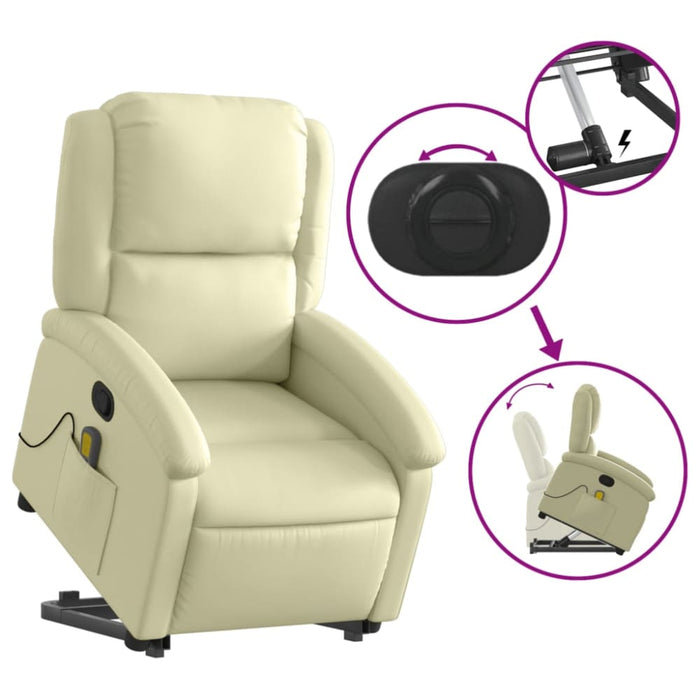 Stand Up Massage Recliner Chair Cream Real Leather Txbpana