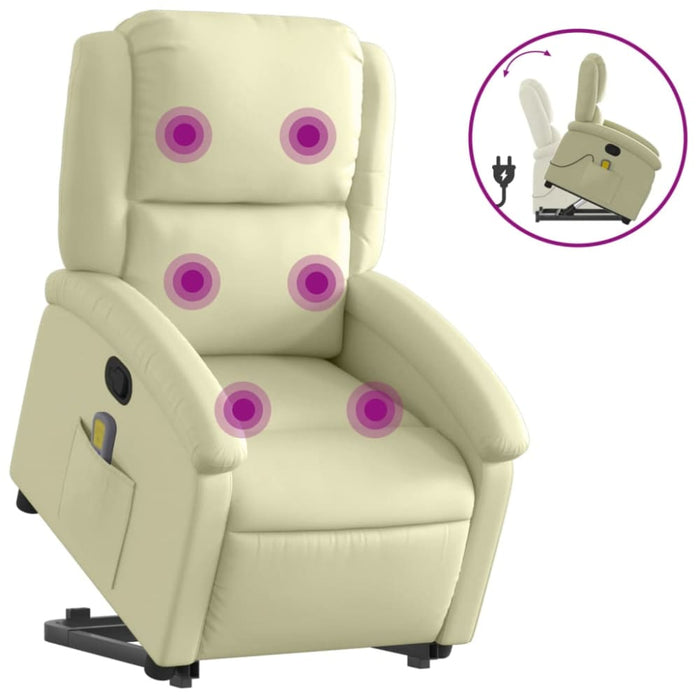 Stand Up Massage Recliner Chair Cream Real Leather Txbpana