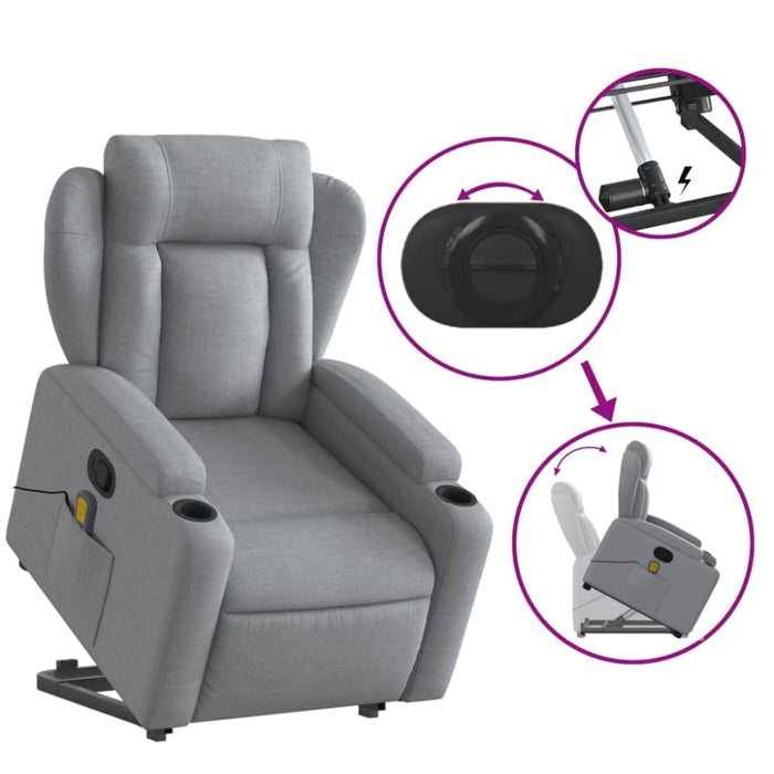 Stand Up Massage Recliner Chair Light Grey Fabric Txbppna