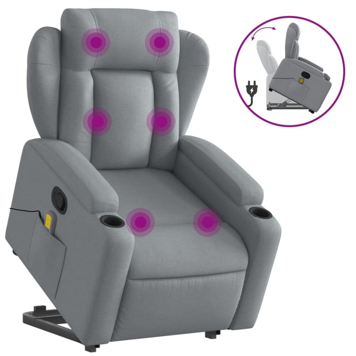 Stand Up Massage Recliner Chair Light Grey Fabric Txbppna