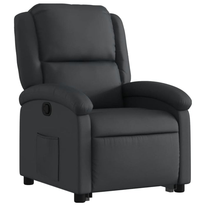 Stand Up Recliner Chair Black Real Leather Txbpanb