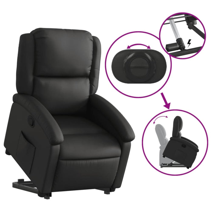 Stand Up Recliner Chair Black Real Leather Txbpanb