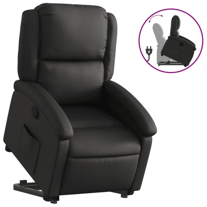 Stand Up Recliner Chair Black Real Leather Txbpanb