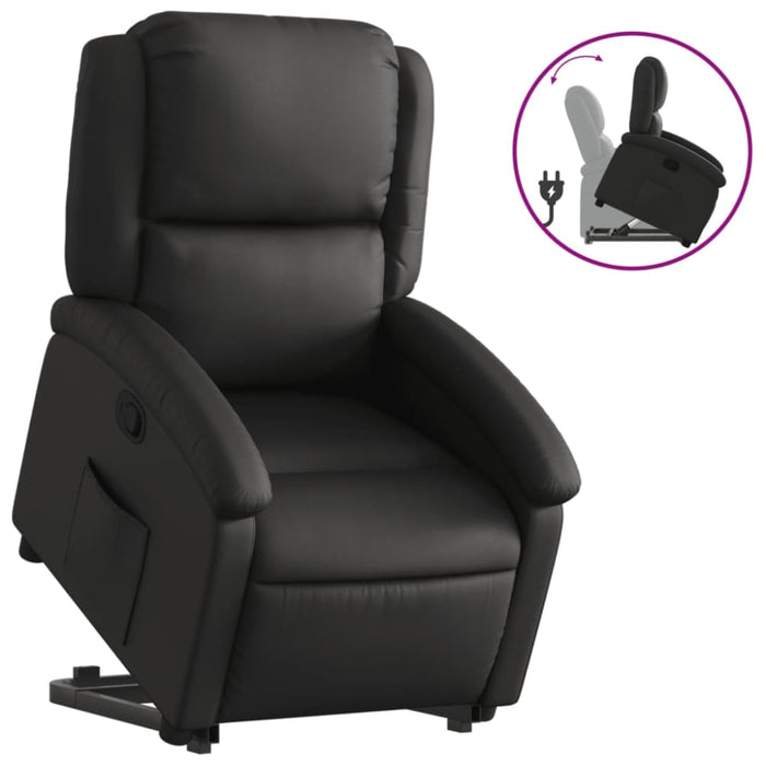 Stand Up Recliner Chair Black Real Leather Txbpanb