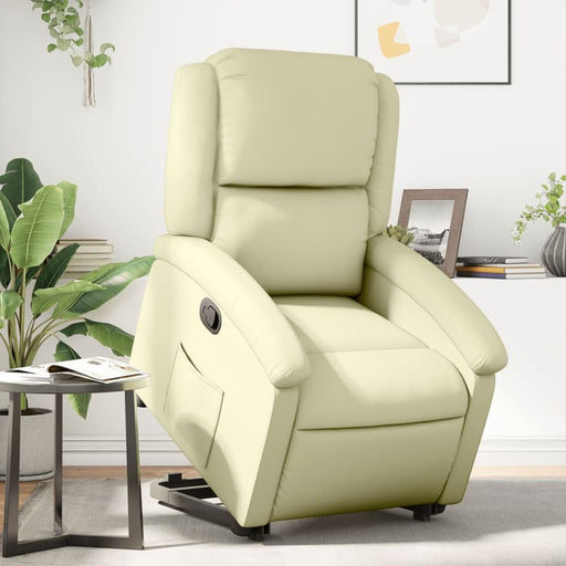 Stand Up Recliner Chair Cream Real Leather Txbpano
