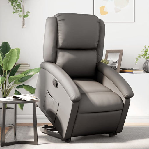 Stand Up Recliner Chair Grey Real Leather Txbpanx